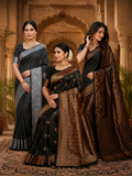 TriVibez Premium 3 Black Saree Combo Set | Soft Silk Designer Sarees | Pack of 3