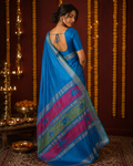 TriVibez Elegant Sky Blue Silk Saree With Silver Zari Border