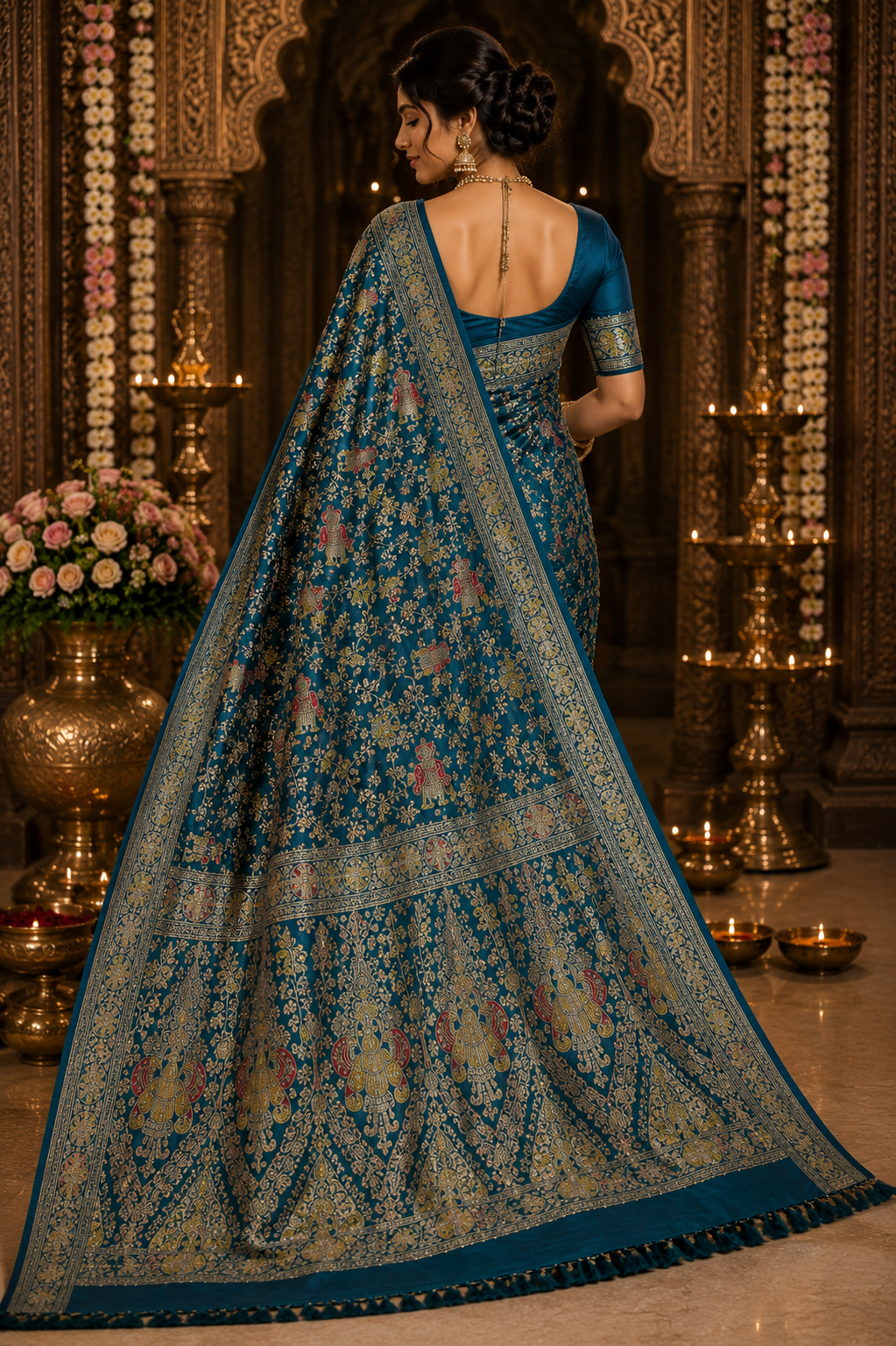 Women's Premium Banarasi Silk Handwork Saree with Rich Designer Pallu & Unstitched Blouse Piece | Wedding, Party & Festive Wear | Rama Green