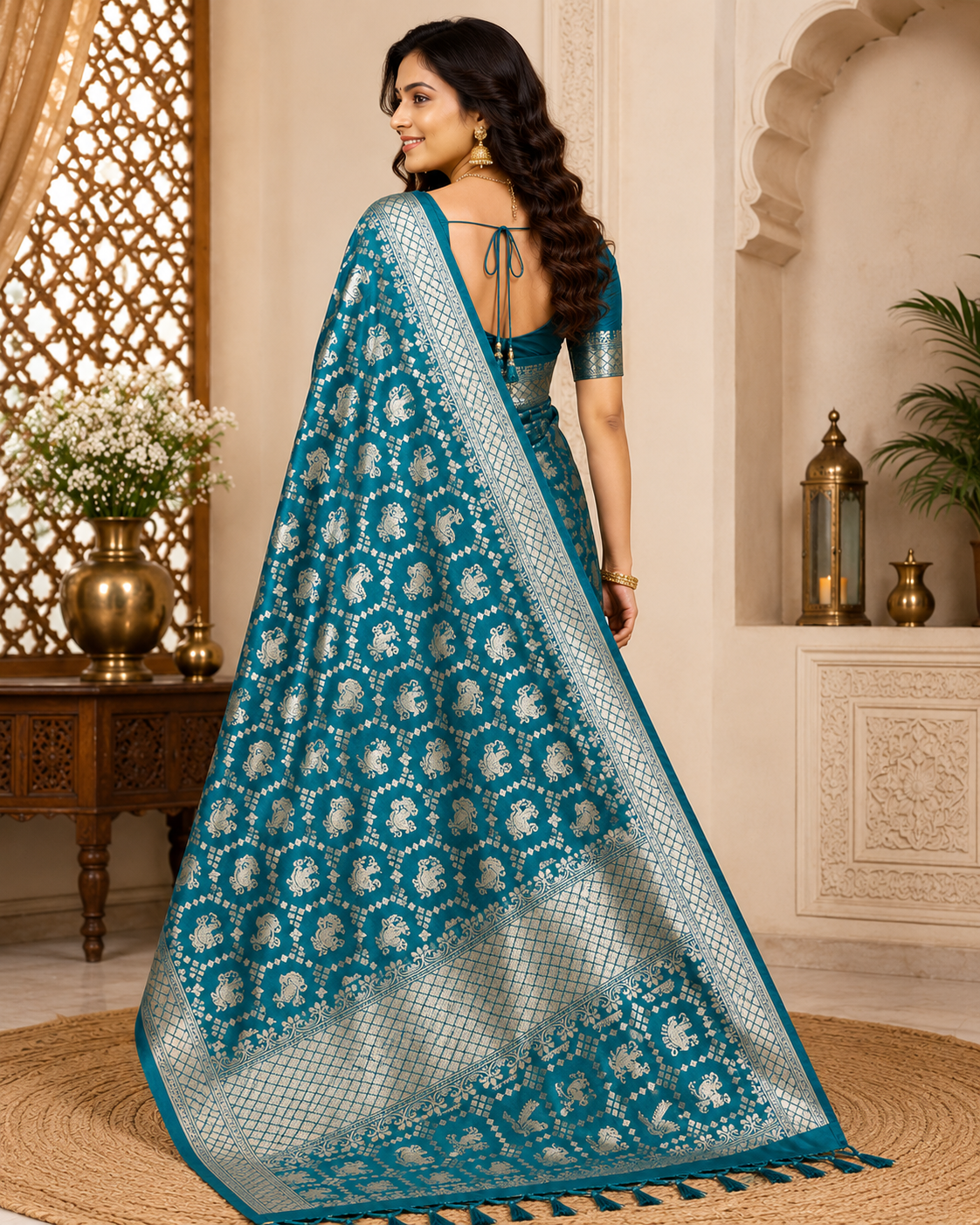 Women's Rama Green Soft Silk Saree with Zari Woven Border