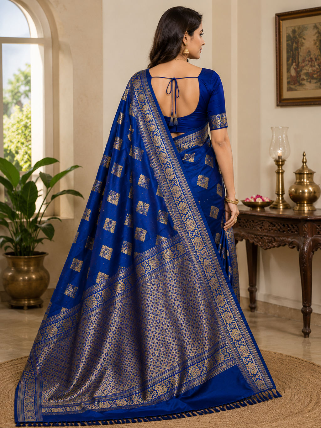 Women's Royal Blue Soft Silk Saree with Zari Woven Border