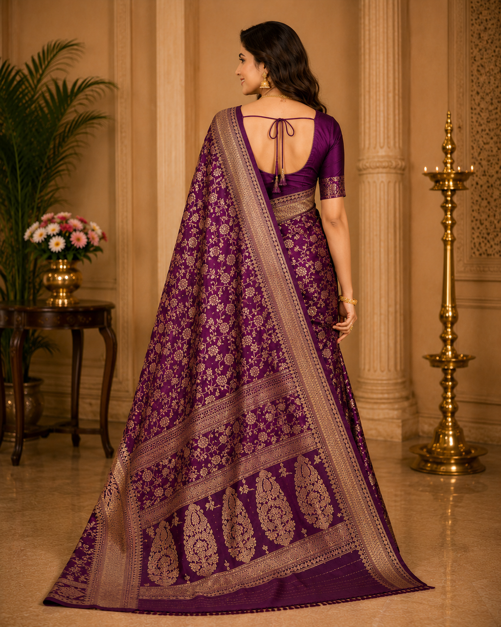 Women's Purple Soft Silk Saree with Zari Woven Border