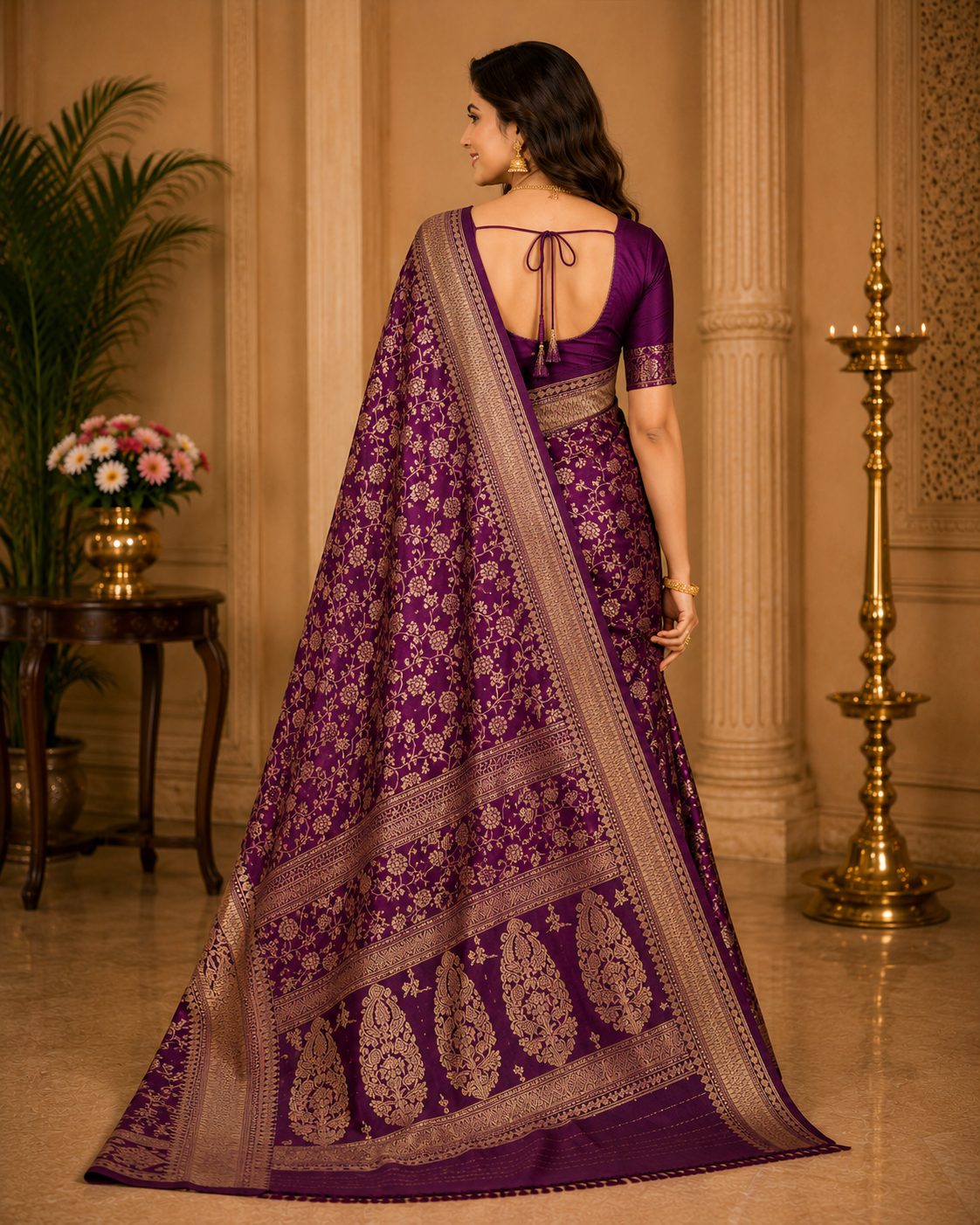 Women's Purple Soft Silk Saree with Zari Woven Border