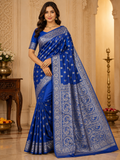 Women's Elegant Royal Blue Banarasi Silk Saree with Blouse Piece
