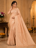TriVibez Elegant Cream Silk Saree With Self-Design Zari Work