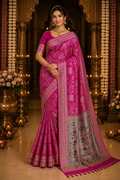Women's Premium Handwork Banarasi Silk Saree with Rich Designer Pallu & Unstitched Blouse Piece | Wedding, Party & Festive Wear | Pink