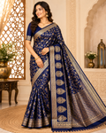 Women's Navy Blue Soft Silk Saree with Zari Woven Border
