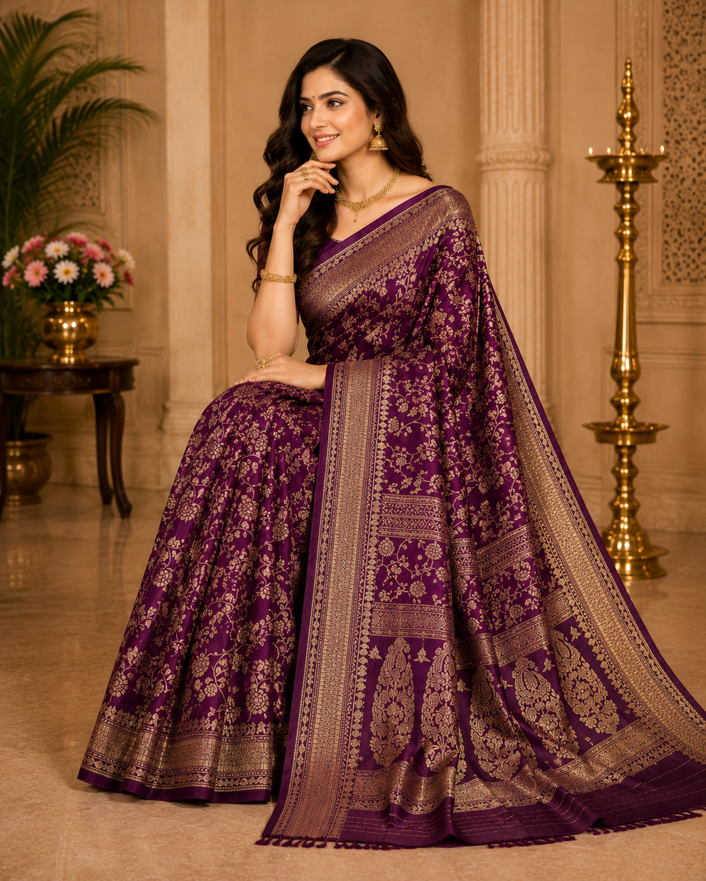 Women's Purple Soft Silk Saree with Zari Woven Border