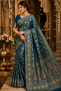 Women's Premium Banarasi Silk Handwork Saree with Rich Designer Pallu & Unstitched Blouse Piece | Wedding, Party & Festive Wear | Rama Green