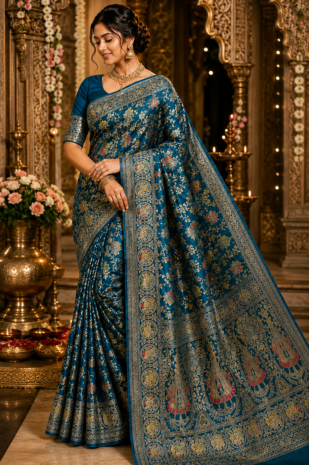 Women's Premium Banarasi Silk Handwork Saree with Rich Designer Pallu & Unstitched Blouse Piece | Wedding, Party & Festive Wear | Rama Green