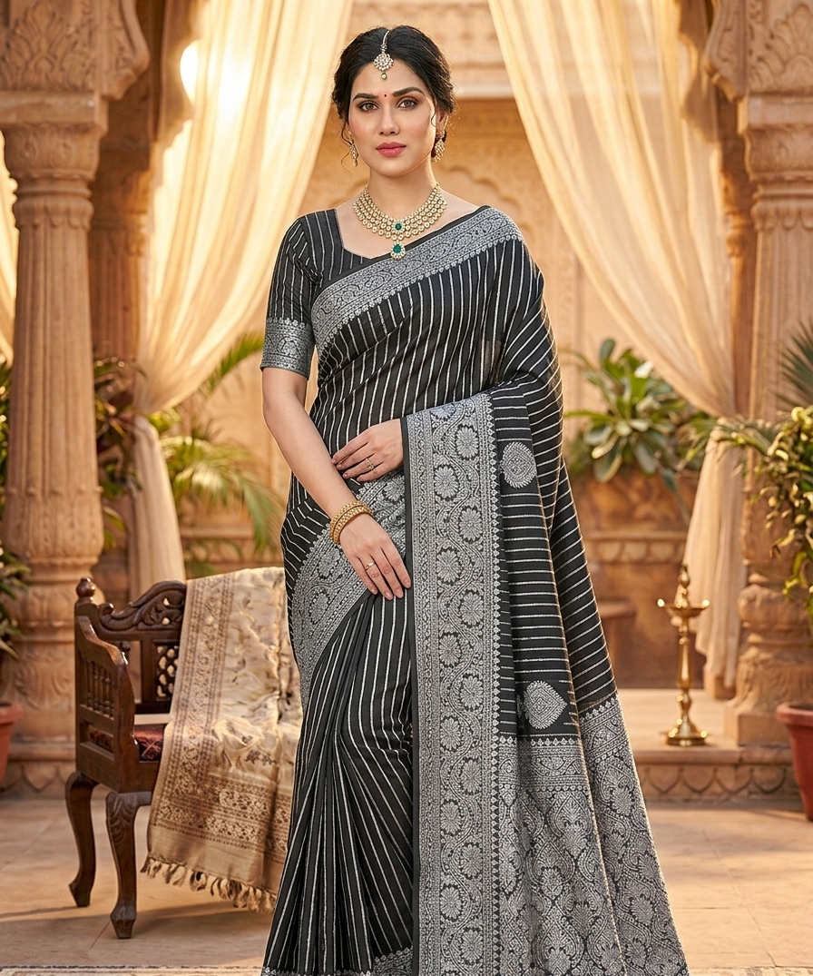 TriVibez Premium 3 Black Saree Combo Set | Soft Silk Designer Sarees | Pack of 3