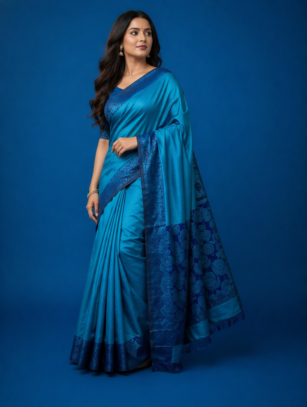 TriVibez Royal Blue Silk Blend Saree for Women