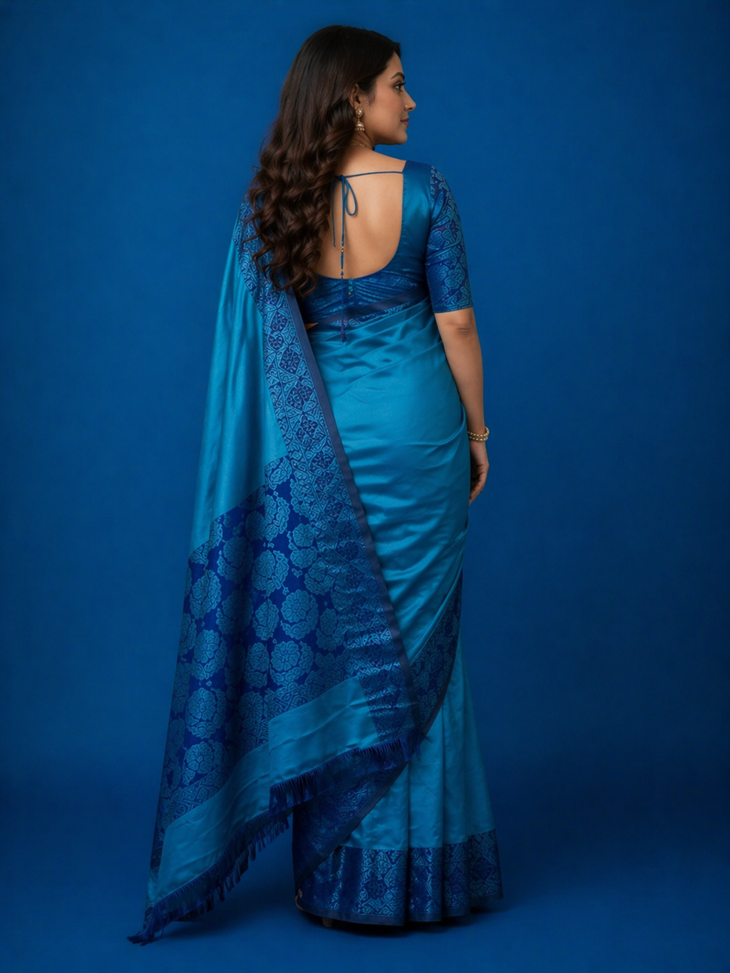 TriVibez Royal Blue Silk Blend Saree for Women