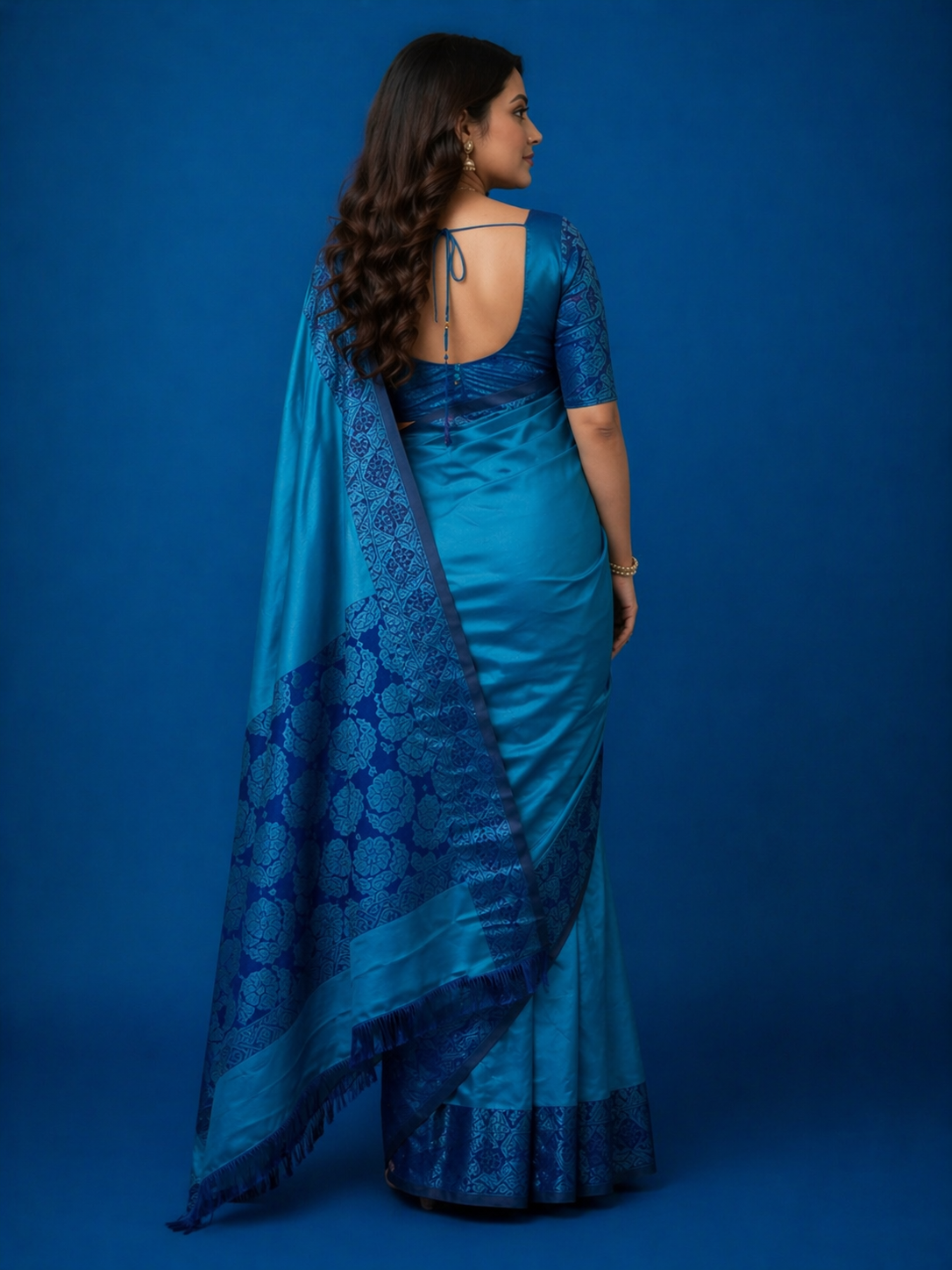 TriVibez Royal Blue Silk Blend Saree for Women