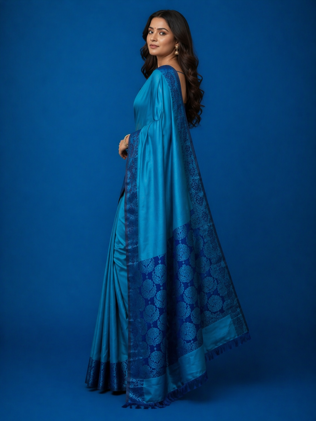 TriVibez Royal Blue Silk Blend Saree for Women