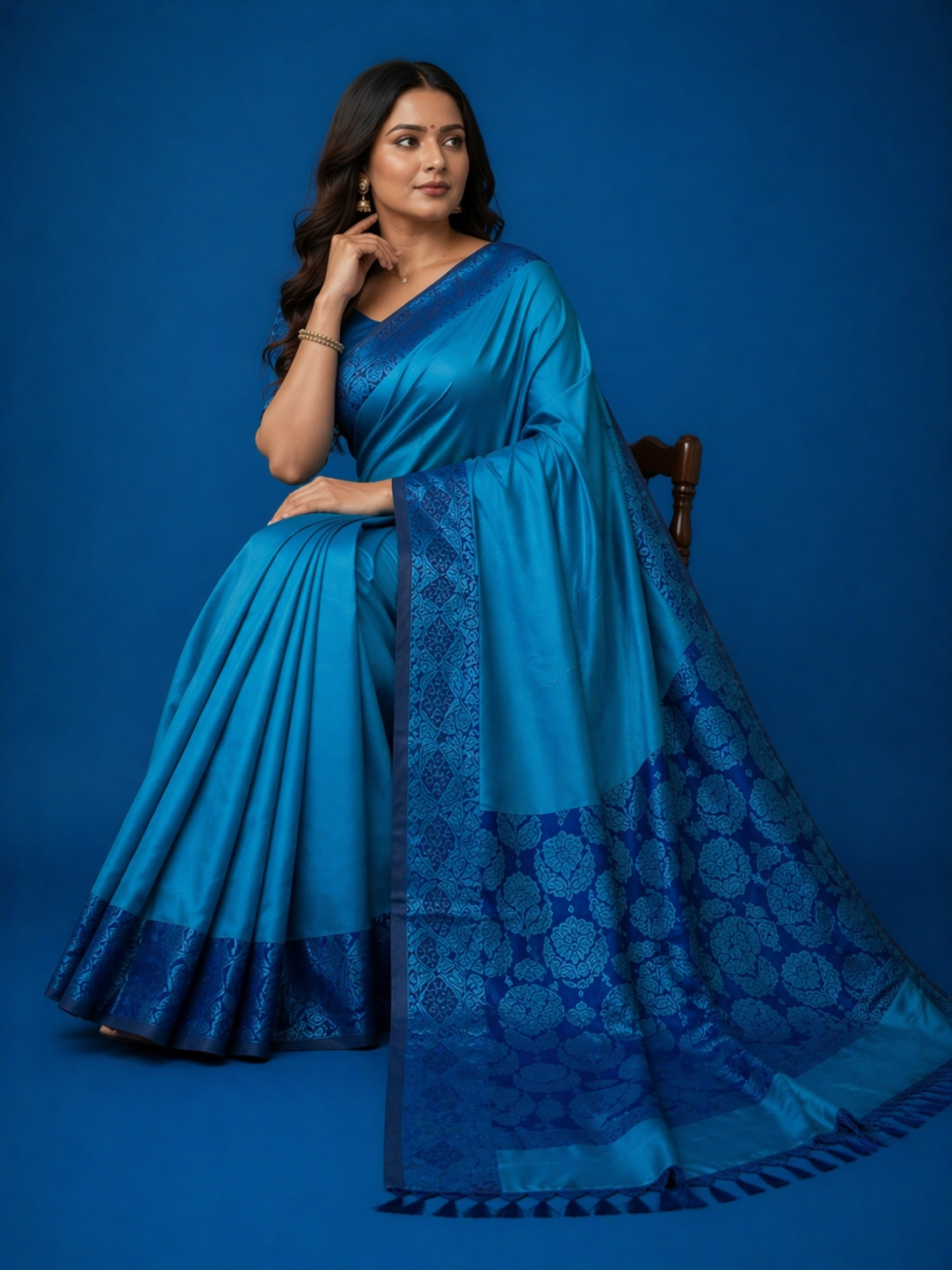 TriVibez Royal Blue Silk Blend Saree for Women