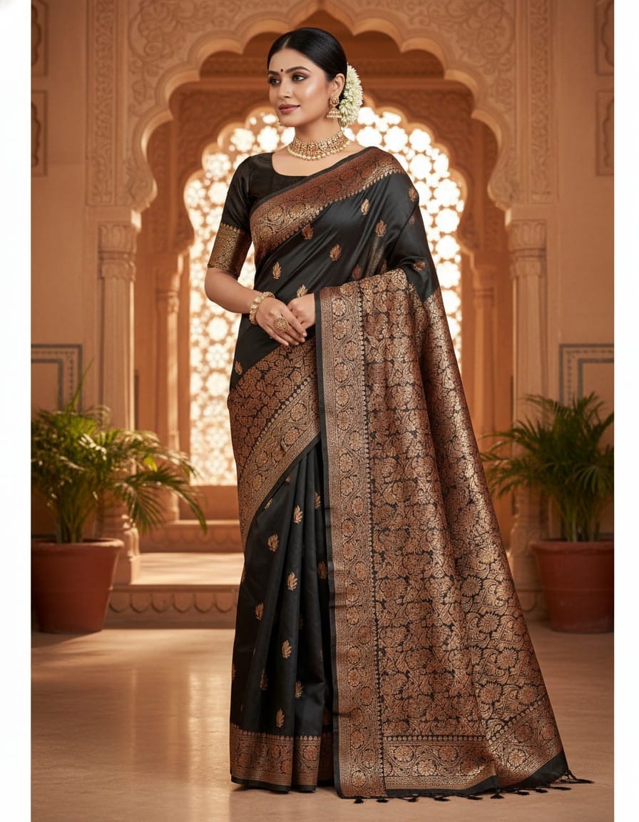 TriVibez Premium 3 Black Saree Combo Set | Soft Silk Designer Sarees | Pack of 3