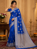 Royal Blue Silk Saree With Silver Zari Booti Work