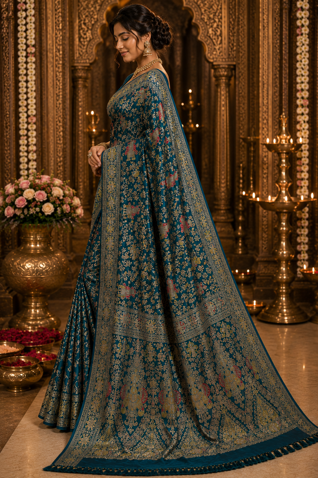 Women's Premium Banarasi Silk Handwork Saree with Rich Designer Pallu & Unstitched Blouse Piece | Wedding, Party & Festive Wear | Rama Green
