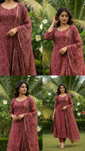 TriVibez Maroon Printed Kurti Set for Women