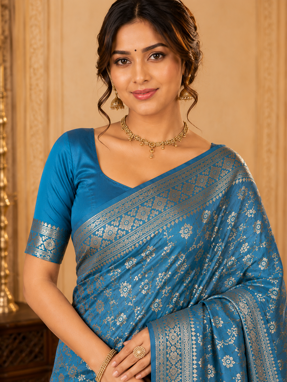 TriVibez Elegant Sky Blue Silk Saree With Rich Zari Floral Work