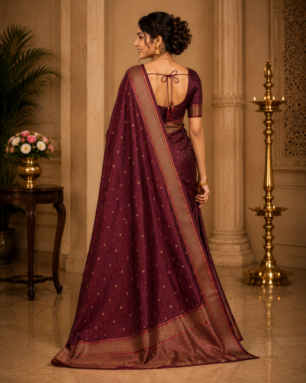 Women's Banarasi Soft Silk Saree with Rich Woven Zari Border | Maroon Color | Festive & Wedding Wear