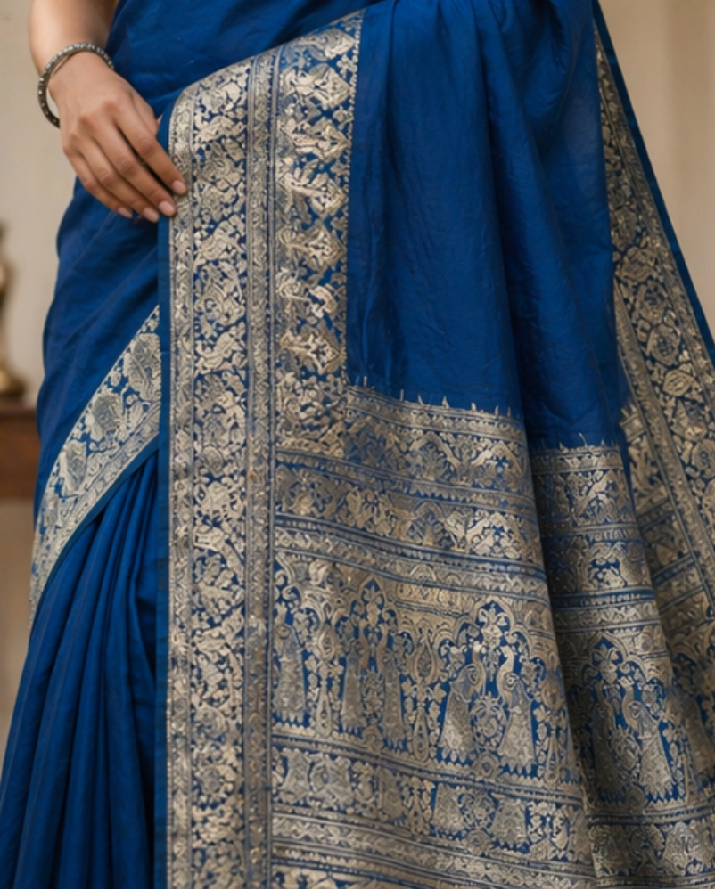 TriVibez Royal Blue Banarasi Style Saree for Women
