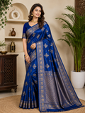 Women's Royal Blue Soft Silk Saree with Zari Woven Border