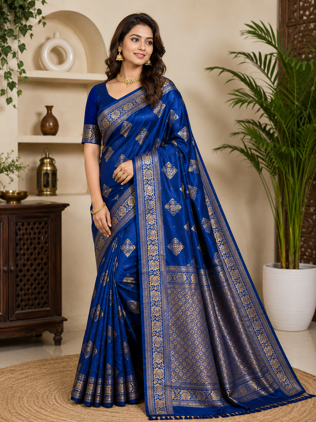 Women's Royal Blue Soft Silk Saree with Zari Woven Border