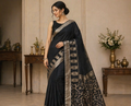 TriVibez Premium Black Designer Saree with Golden Border for Women
