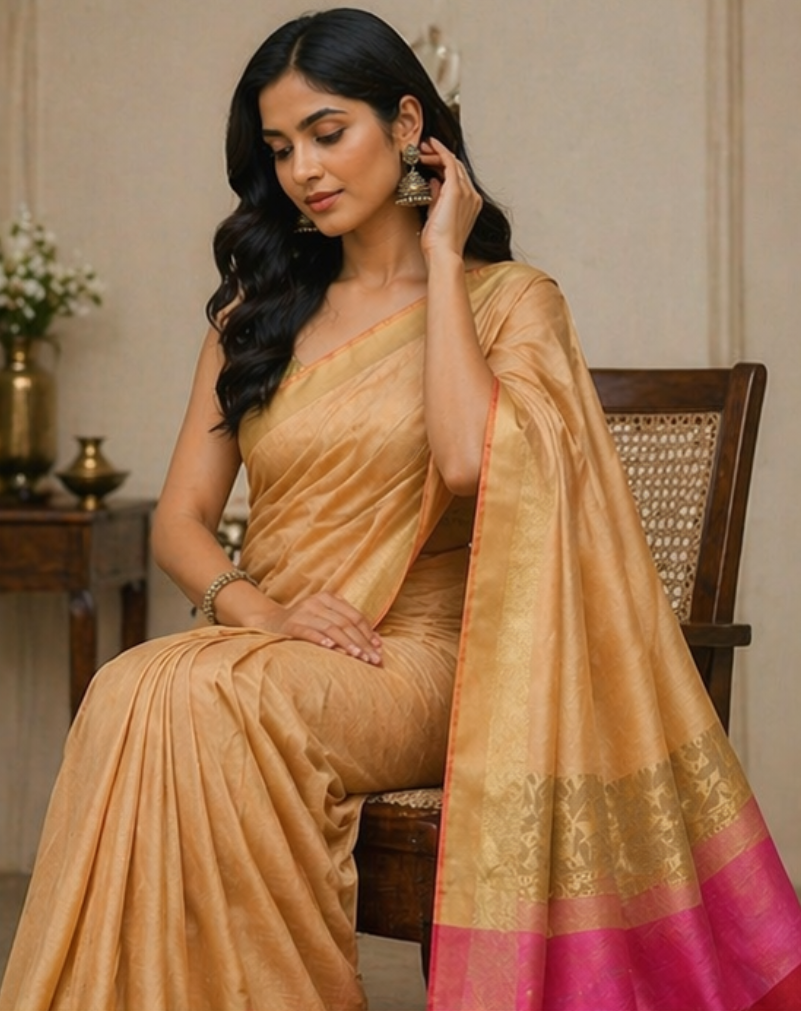 TriVibez Mustard Gold Banarasi Style Saree for Women