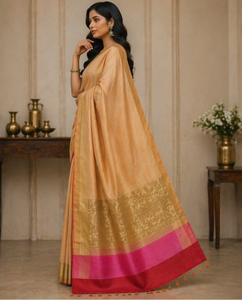 TriVibez Mustard Gold Banarasi Style Saree for Women