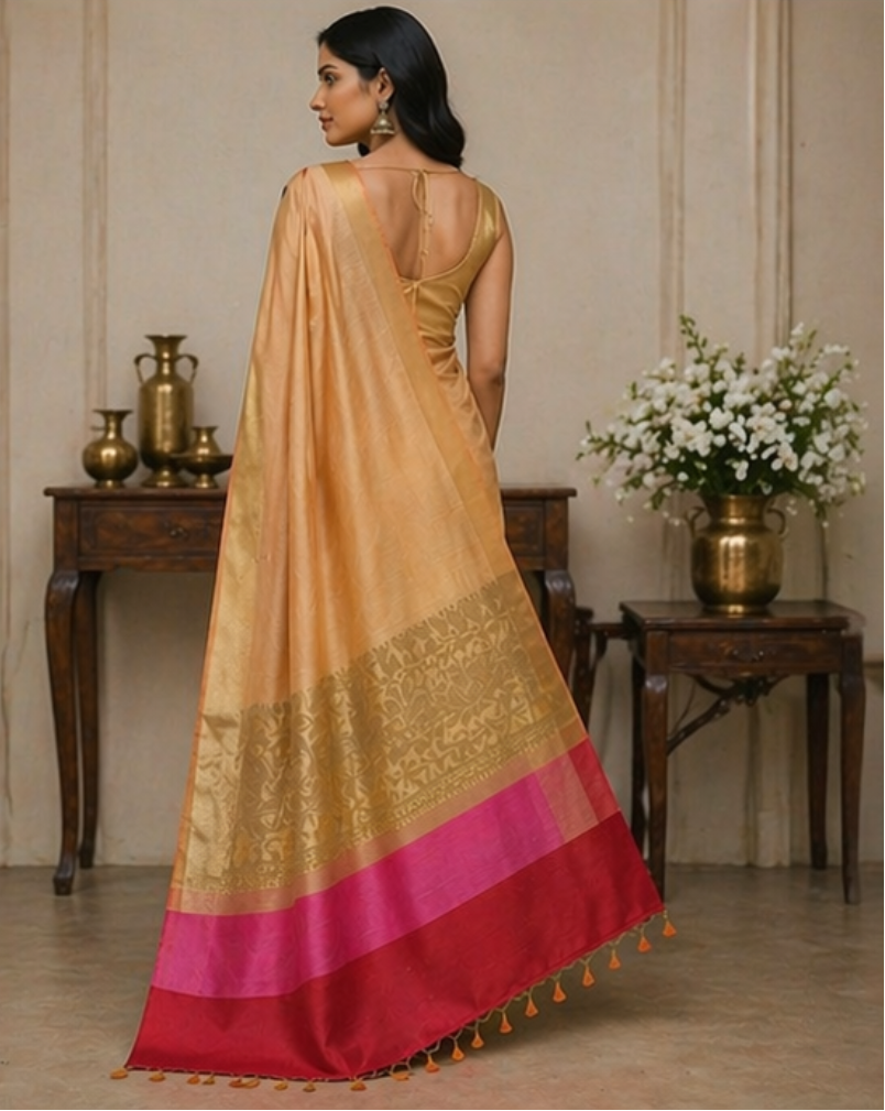 TriVibez Mustard Gold Banarasi Style Saree for Women